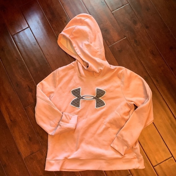 Under Armour Tops - Under Armor Light pink hoodie quilted logo sweatshirt grey logo womens Large